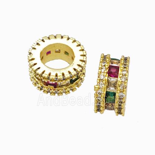 Copper Heishi Spacer Beads Micropave Zirconia Large Hole Gold Plated