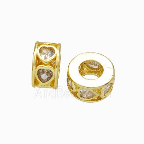 Copper Heishi Spacer Beads Micropave Zirconia Heart Large Hole Gold Plated