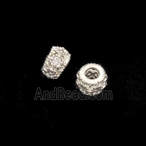Copper Rondelle Beads Pave Zirconia Shiny Silver