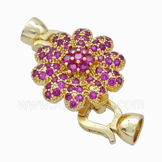Copper Cordend Clasp Pave Zirconia Flower Gold Plated