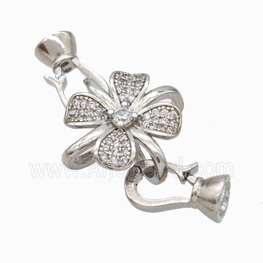 Copper Cordend Clasp Pave Zirconia Clover Platinum Plated