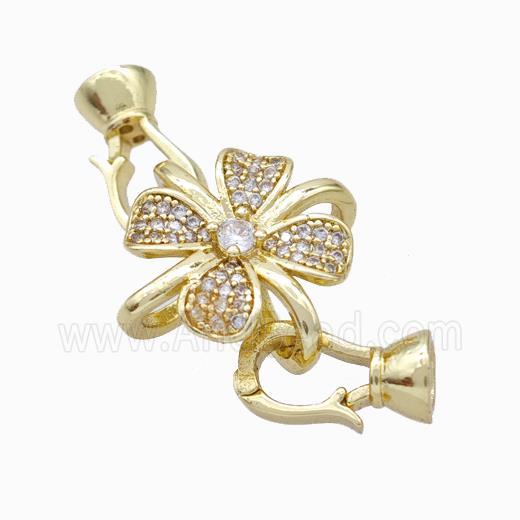 Copper Cordend Clasp Pave Zirconia Clover Gold Plated