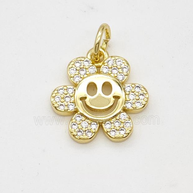 Copper Sunflower Pendant Pave Zirconia Smileface Gold Plated