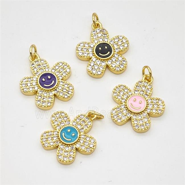 Copper Sunflower Pendant Pave Zirconia Enamel Smileface Gold Plated Mixed