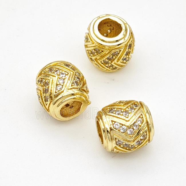 Copper Barrel Beads Micropave Zirconia Large Hole Gold Plated