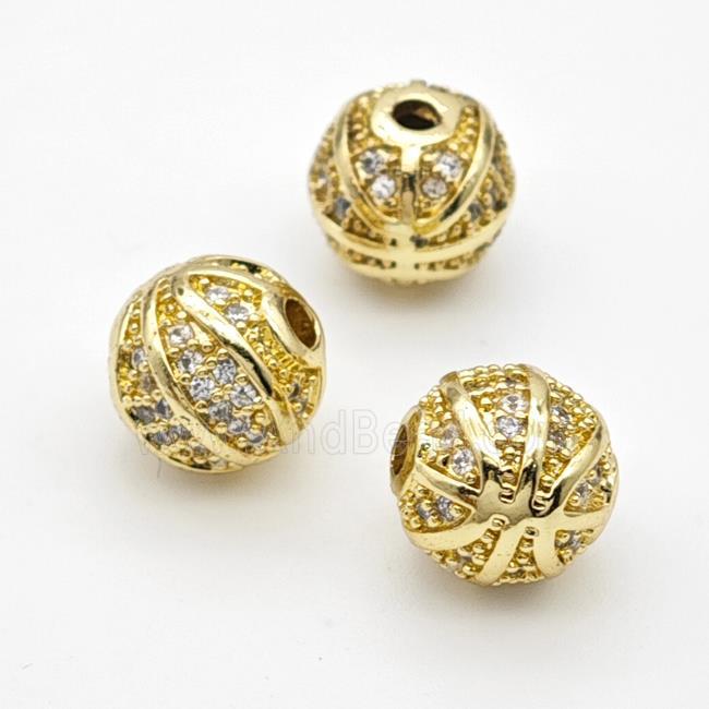 Copper Round Beads Micropave Zirconia Basketball Sports Gold Plated