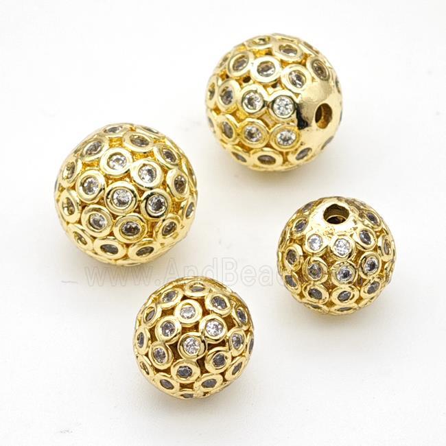 Copper Round Beads Micropave Zirconia Gold Plated