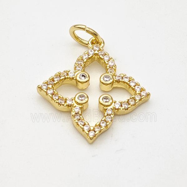 Copper Clover Pendant Micropave Zirconia Gold Plated