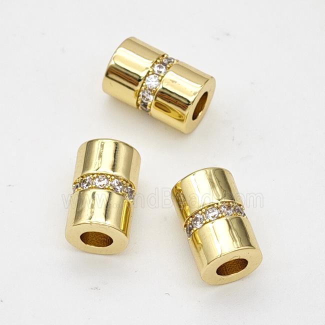 Copper Tube Beads Pave Zirconia Large Hole Gold Plated