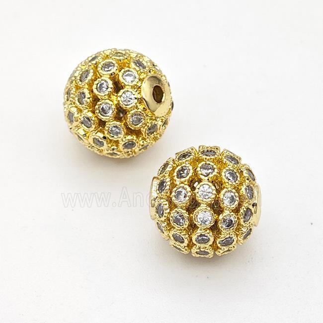 Copper Round Beads Micropave Zirconia Hollow Gold Plated