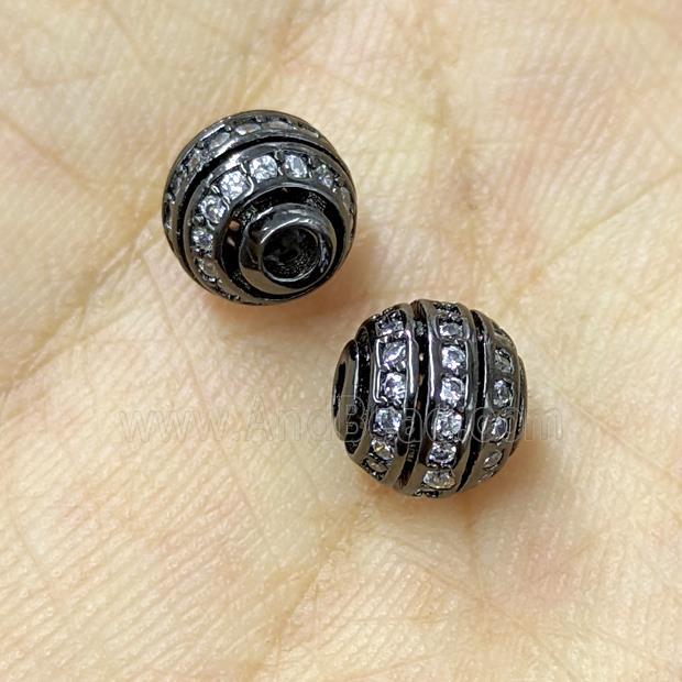Copper Round Beads Micropave Zirconia Hollow Black Plated