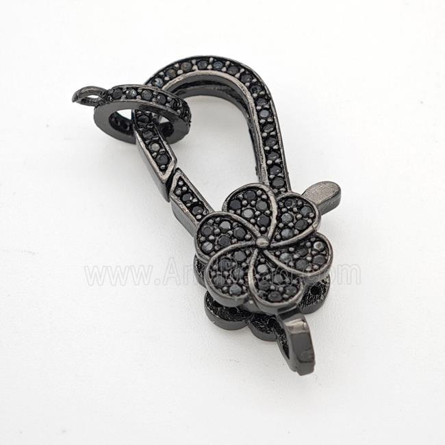 Copper Lobster Clasp Micropave Zirconia Flower Black Plated