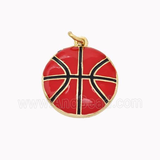Basketball Charms Copper Pendant Red Enamel Sports Gold Plated