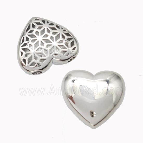Copper Heart Beads Large Hole Hollow Platinum Plated