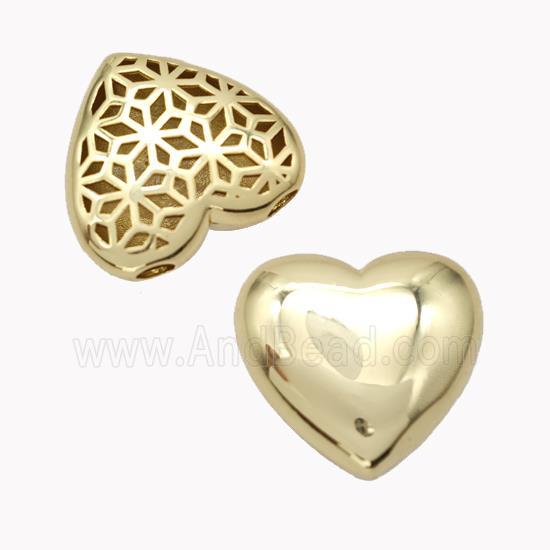 Copper Heart Beads Large Hole Hollow Gold Plated