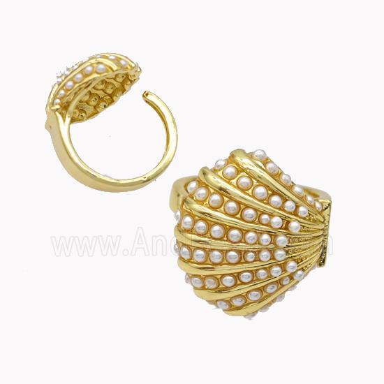 Copper Ring Micropave Pearlized Resin Scallop Gold Plated