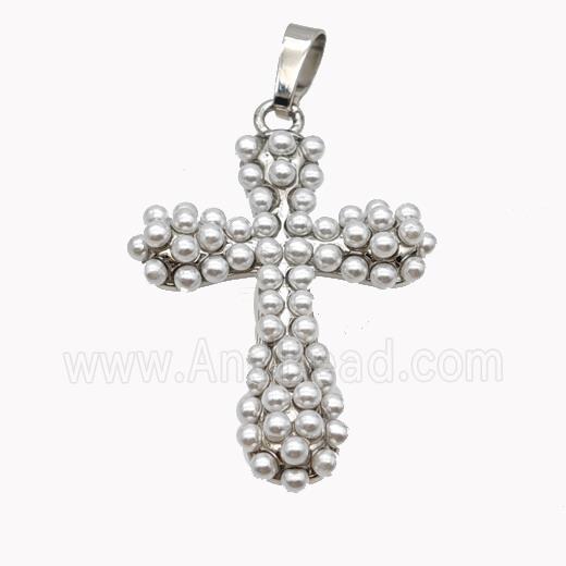 Copper Cross Pendant Micropave Pearlized Resin Platinum Plated