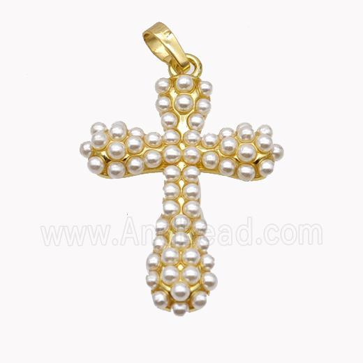 Copper Cross Pendant Micropave Pearlized Resin Gold Plated