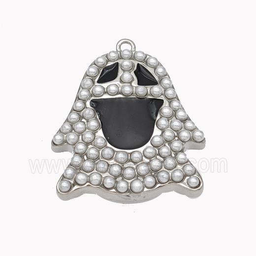 Halloween Ghost Charms Copper Pendant Pave Pearlized Resin Black Enamel Platinum Plated