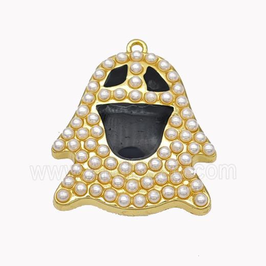 Halloween Ghost Charms Copper Pendant Pave Pearlized Resin Black Enamel Gold Plated