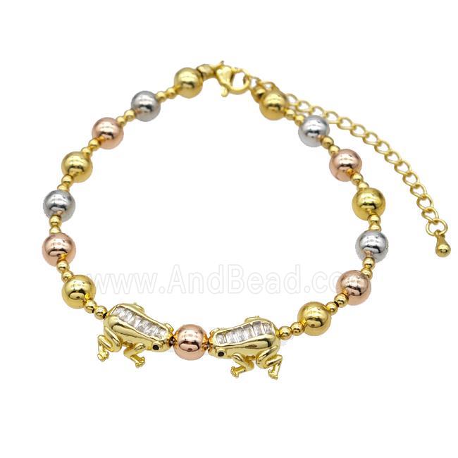 Copper Bracelet With Frog Pave Zirconia Gold Plated