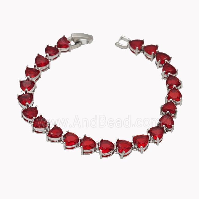 Copper Bracelet Pave Red Crystal Glass Platinum Plated