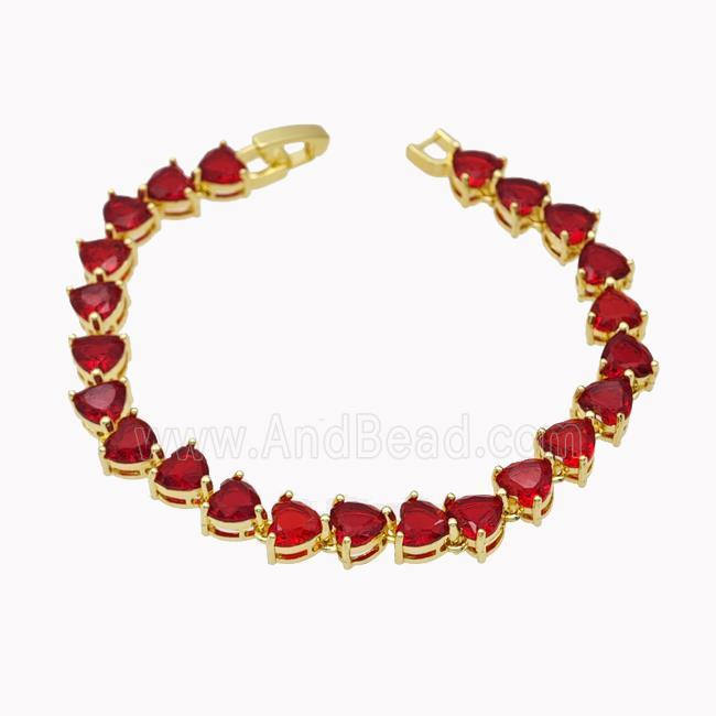 Copper Bracelet Pave Red Crystal Glass Gold Plated