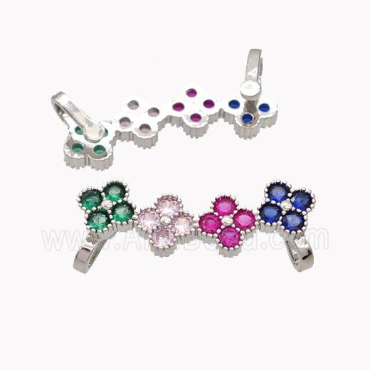 Copper Clover Brooch Micropave Multicolor Zirconia Platinum Plated