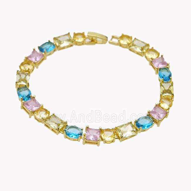 Copper Bracelet Pave Crystal Glass Multicolor Gold Plated