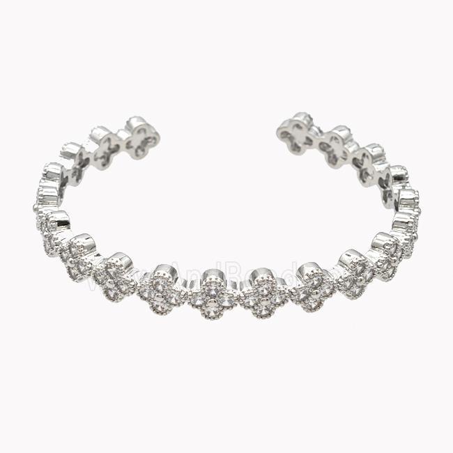 Copper Clover Bangle Pave Zirconia Platinum Plated