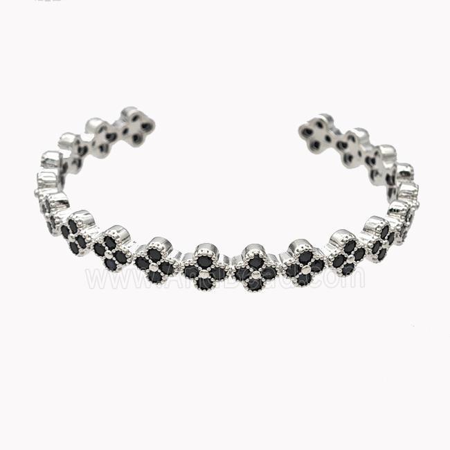 Copper Clover Bangle Pave Black Zirconia Platinum Plated