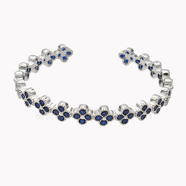 Copper Clover Bangle Pave Blue Zirconia Platinum Plated