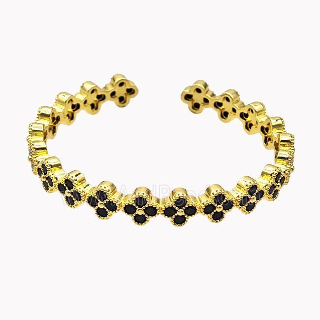 Copper Clover Bangle Pave Black Zirconia Gold Plated