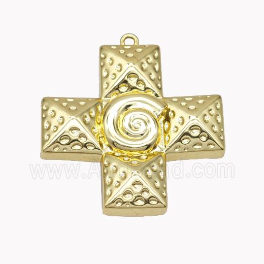 Copper Cross Pendant Hammered Spiral Shell Gold Plated