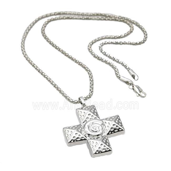 Copper Necklace With Cross Platinum Plated