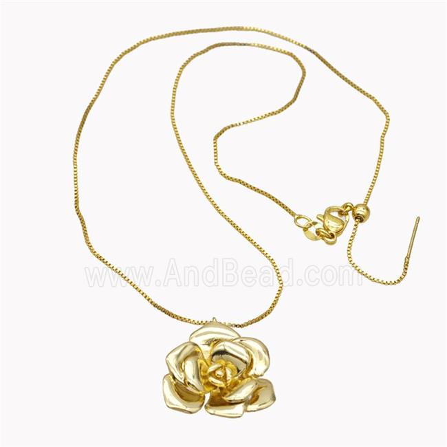 Copper Necklace With Rose Flower Gold Plated