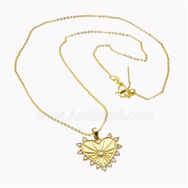 Copper Heart Necklace Pave Zirconia Gold Plated