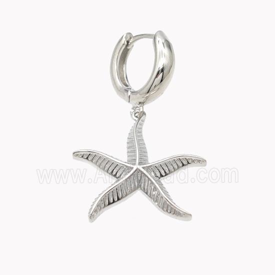 Copper Starfish Hoop Earrings Platinum Plated