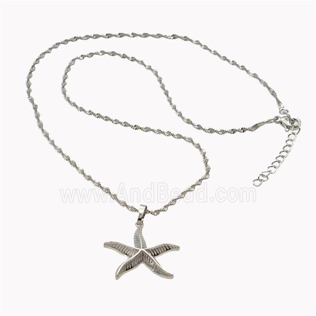 Copper Starfish Necklace Platinum Plated