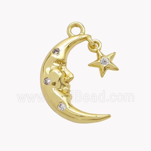 Copper Moon Pendant Pave Zirconia Star Gold Plated