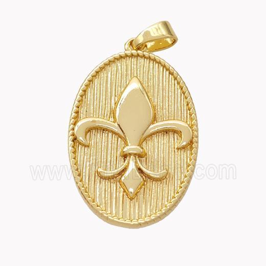 Copper Oval Pendant Fleur De Lis Gold Plated