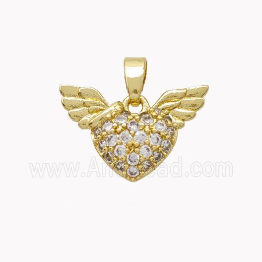 Copper Angel Wings Pendant Pave Zirconia Heart Gold Plated