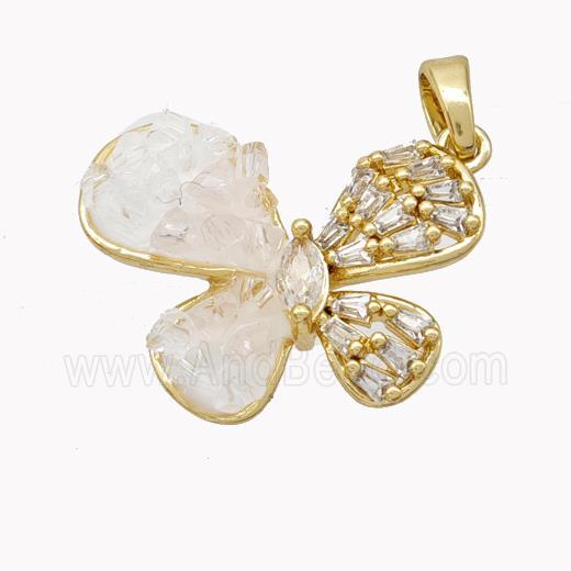 Copper Butterfly Pendant Pave Acrylic Zirconia Gold Plated