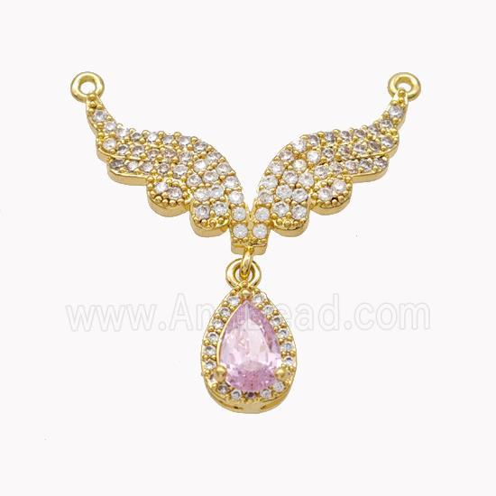 Copper Angel Wings Pendant Pave Zirconia Teardrop 2loops Gold Plated