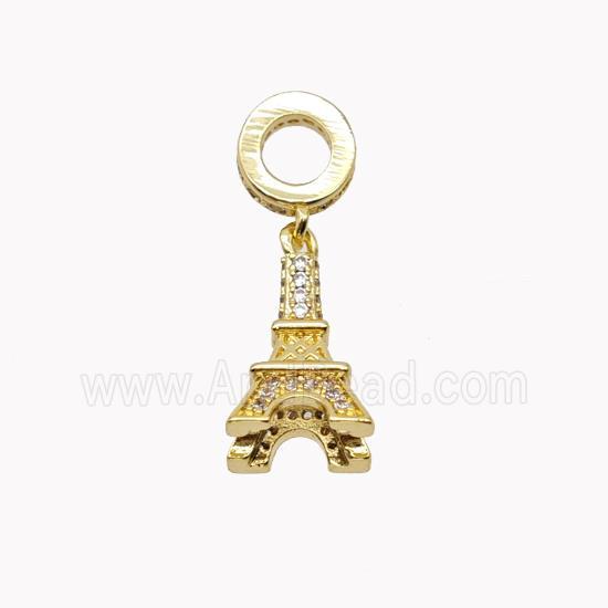 Eiffel Tower Charms Copper Pendant Pave Zirconia Gold Plated