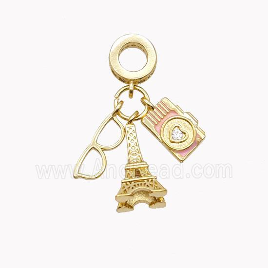 Copper Eiffel Tower Camera Eyeglass Pendant Gold Plated