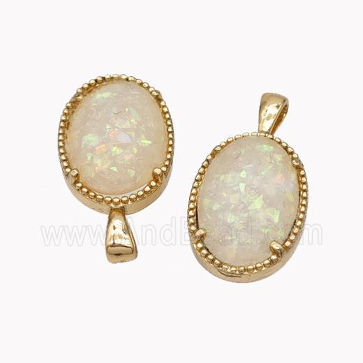 White Fire Opal Copper Pendant Oval Gold Plated