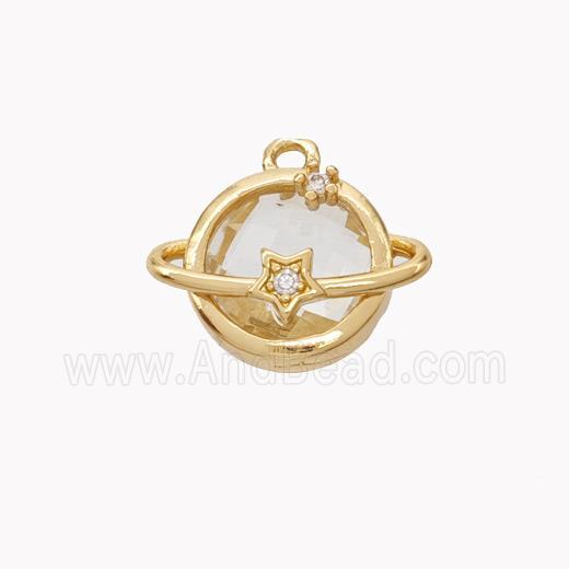 Copper Planet Pendant Pave Crystal Glass Gold Plated