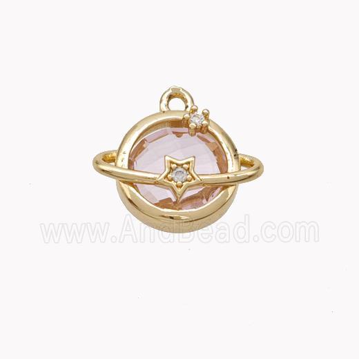 Copper Planet Pendant Pave Pink Crystal Glass Gold Plated