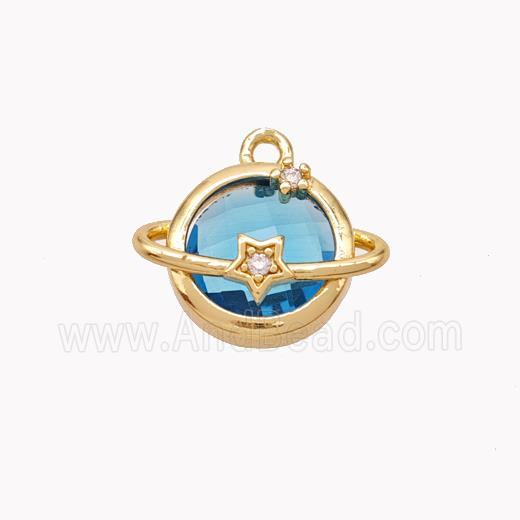 Copper Planet Pendant Pave Blue Crystal Glass Gold Plated